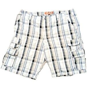 Lee Dungarees Cargo Short Men’s 40 Plaid Brown Blue Black Hiking Outdoor Shorts